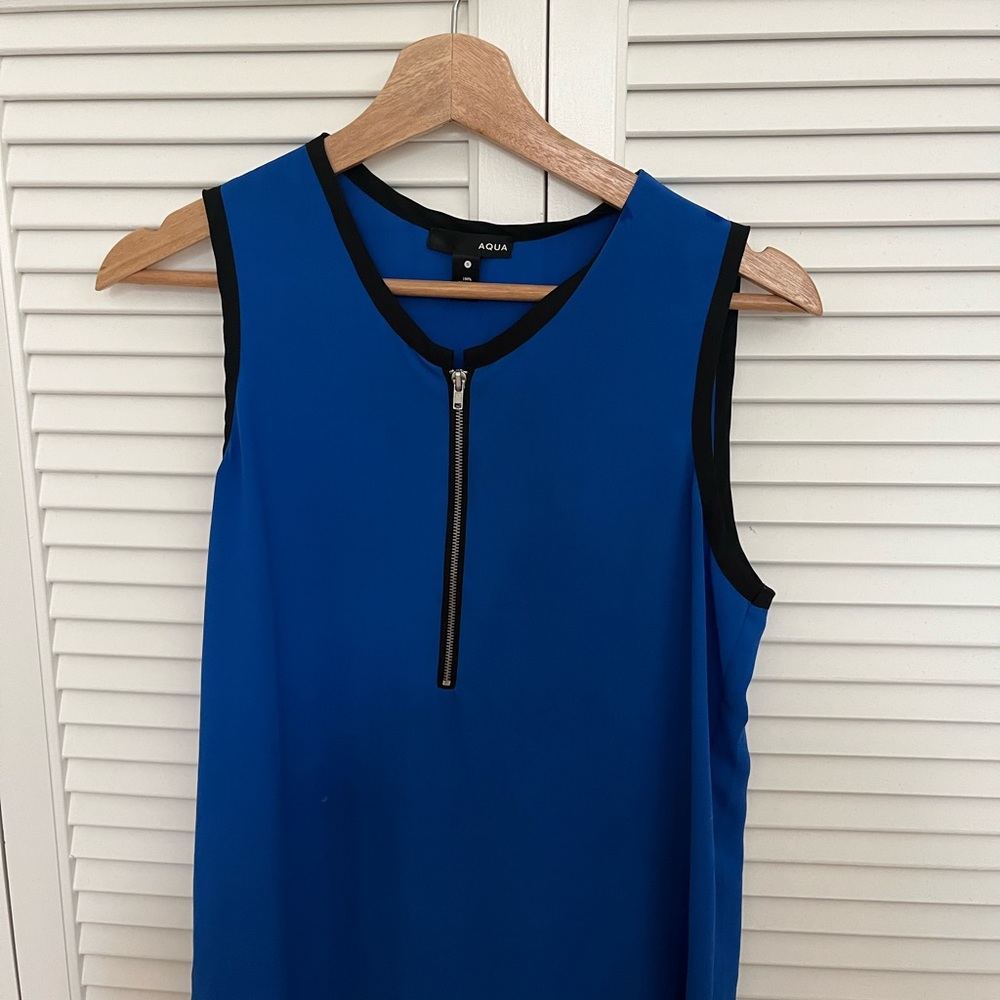 Aqua Blue and Black Sleeveless Zip Top